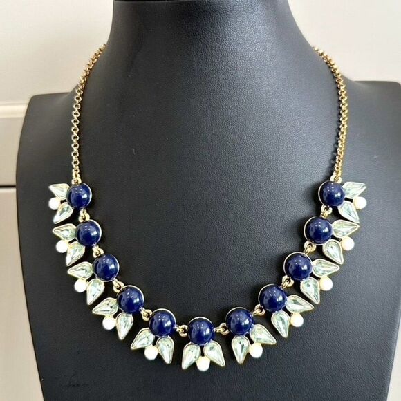 J. Crew Blue Crystal Geometric Statement Necklace - Picture 2 of 5